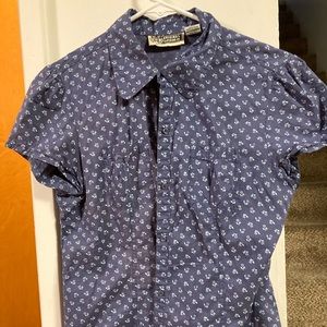 Short Sleeve Blue Floral Button Down
